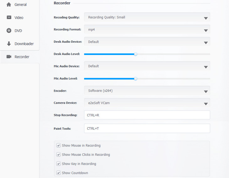 VideoProc record settings