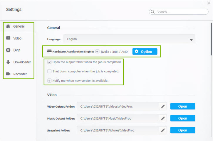 VideoProc Common Settings