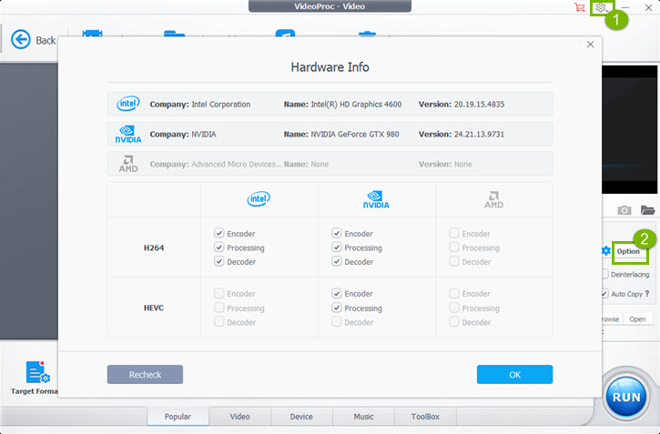 Check Hardware Info with VideoProc