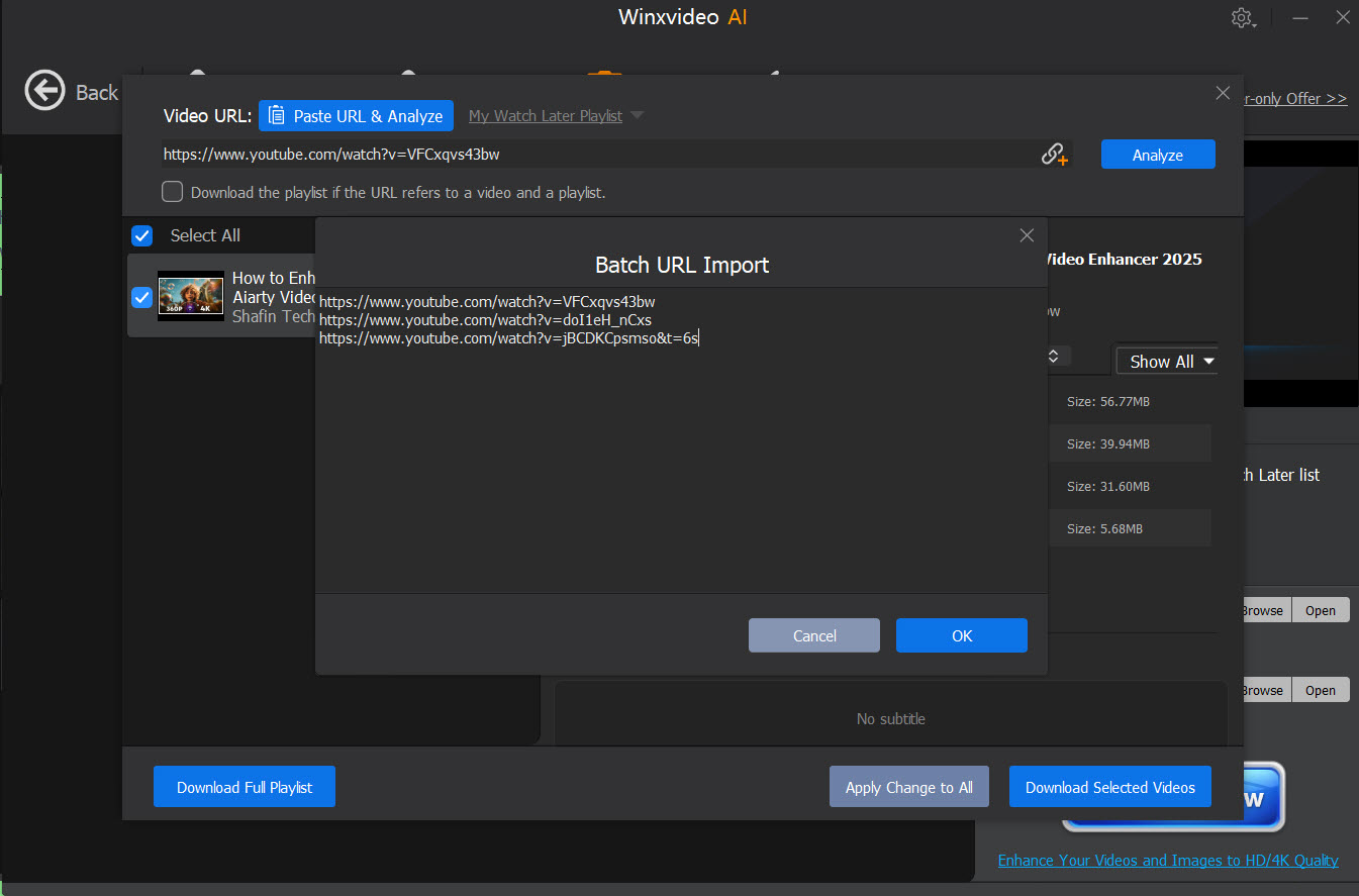Enter multiple video URLs