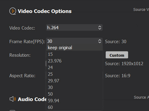 Winxvideo AI Common Settings -fps