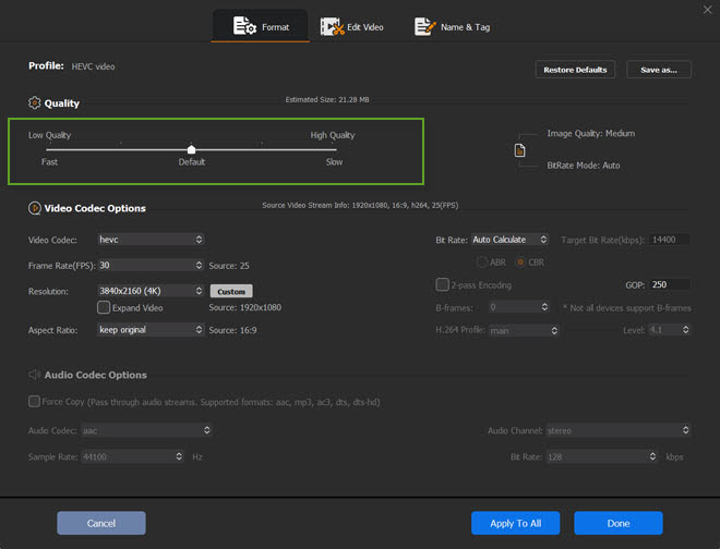 Winxvideo AI Common Settings -quality