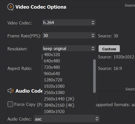 Winxvideo AI Common Settings -resolution