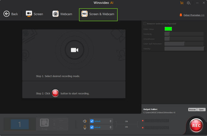 choose Screen & Webcam recording mode