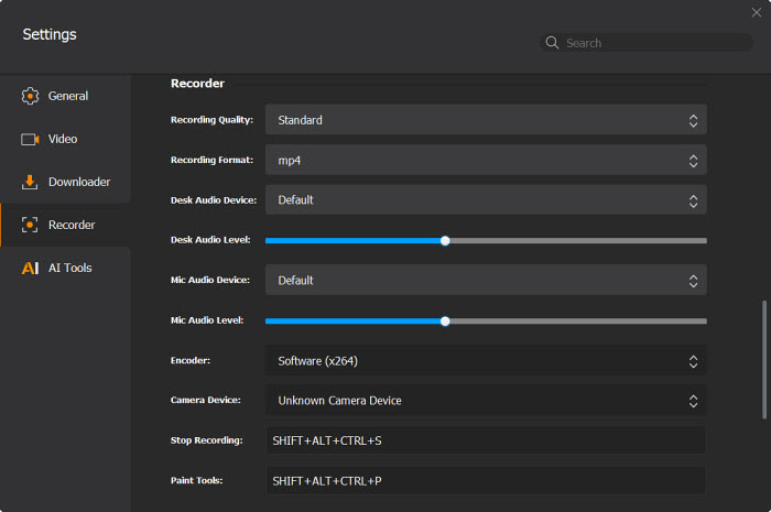 Winxvideo AI record settings