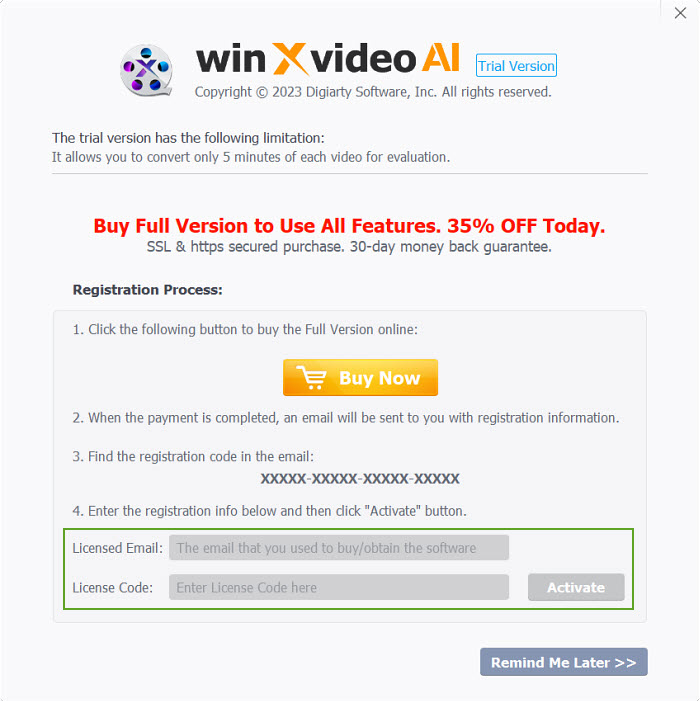 Register Winxvideo AI