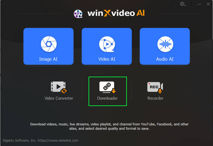 launch Winxvideo AI downloader