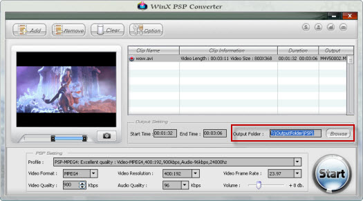 to convert video PSP with WinX Free PSP Video Converter