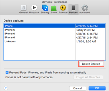 Delete Corrupt or Incompatible Backup to Fix iPhone 7 not Restoring Backup Error