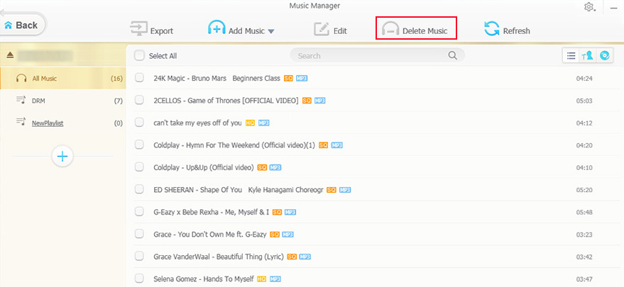 delete music from iPhone with WinX MediaTrans