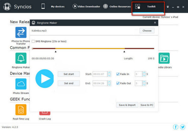 Make ringtone for iPhone with Syncios Free