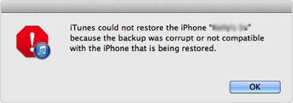 iTunes backup corrupt or not compatible
