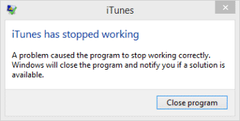 iTunes has stopped working on Windows 10
