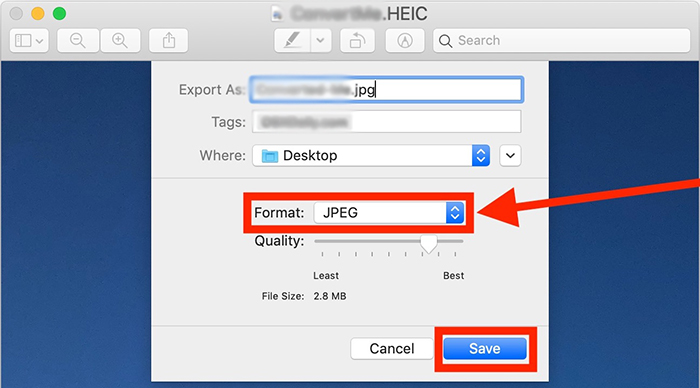 Preview to Export HEIC image to JPG