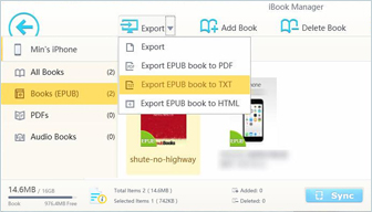 Transfer/Export EPUB book to TXT from iPhone 7 to Windows 10 