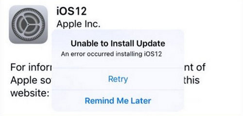 unable to install update of ios 12 on iPhone