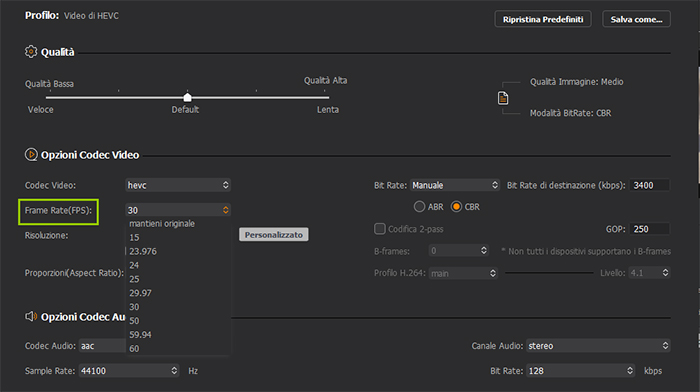 decrease file size via frame rate