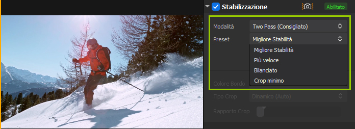 choose preset for Stabilization