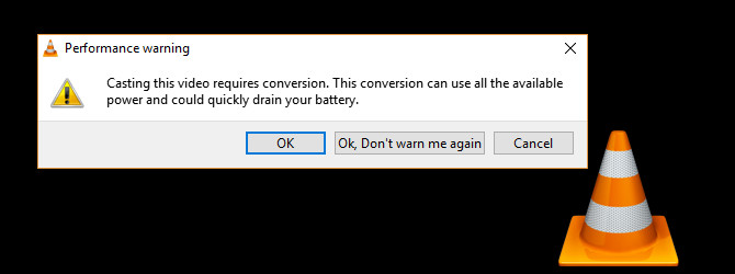 Performance warning appears when casting VLC to Chromecast