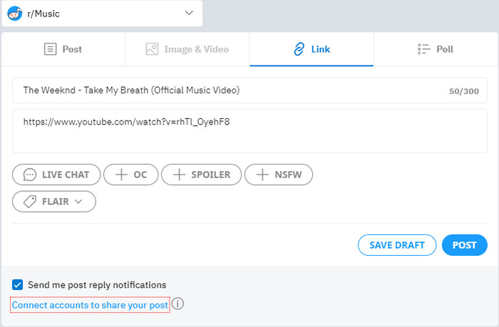 Upload YouTube video to Reddit