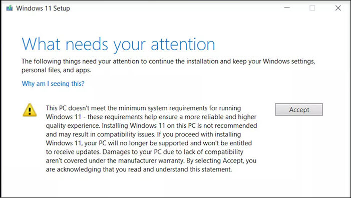 Windows 11 Install Attention