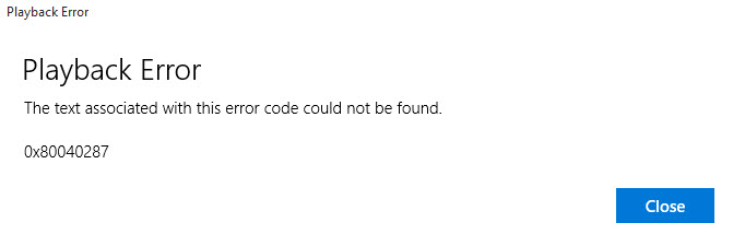 DVD Playback Error Code 0x80040287