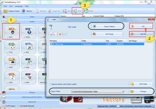 Convert AAC to MP3 with Format Factory