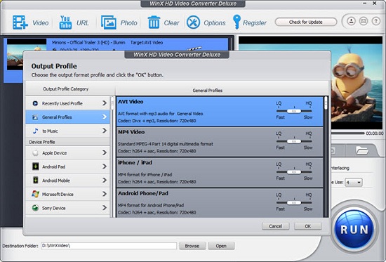 Convert AVCHD to AVI with WinX HD Video Converter Deluxe