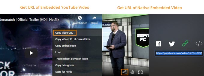 Copy Link of Embedded Video