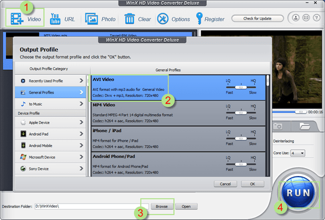Convert AVCHD to AVI with WinX HD Video Converter Deluxe