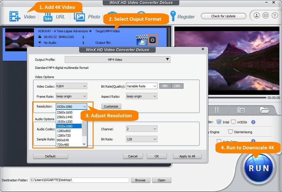 Choose 1080p as Output Resolution