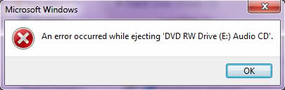 An error occured while ejecting DVD RW Drive