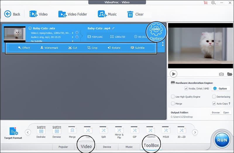 edit avchd mts video with videoproc