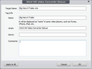 WinX AVCHD Editor features Batch Rename Function