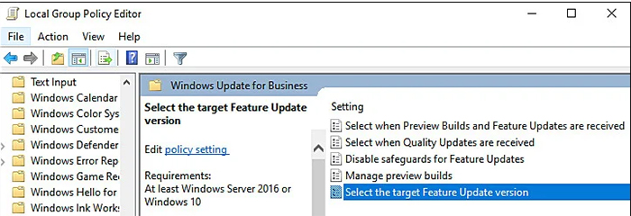 Select target feature update version