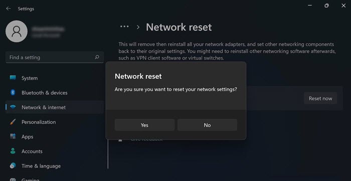 Perform Network Reset