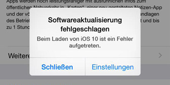 iOS 10 Softwareaktualisierung fehlgeschlagen