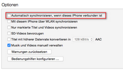 iTunes Automatische Synchronisierung deaktivieren