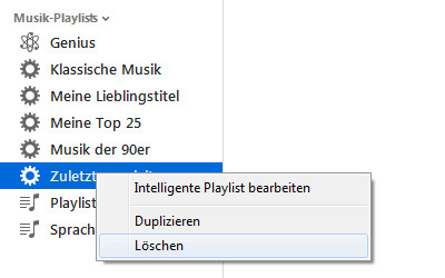 Intelligente Playlists in iTunes löschen
