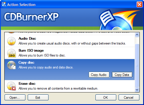 Copy disc with CDBurnerXP