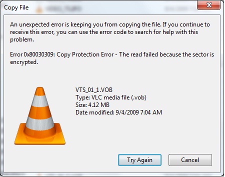 Error 0x80030309: Copy Protection Error