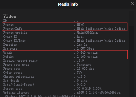 4K HEVC Media Information