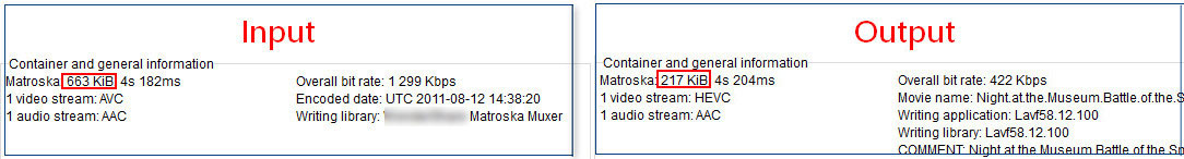 File size of MKV and HEVC