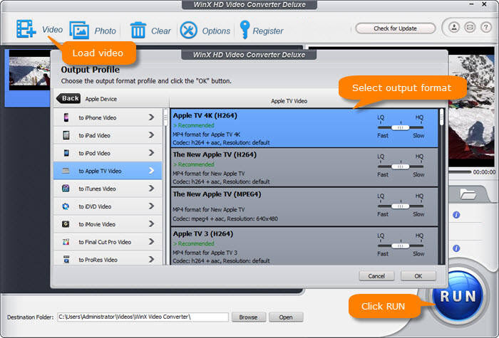 Convert AVI to Apple TV with WinX HD Video Converter Deluxe