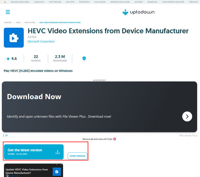 scarica gratuitamente le estensioni video hevc da uptodown