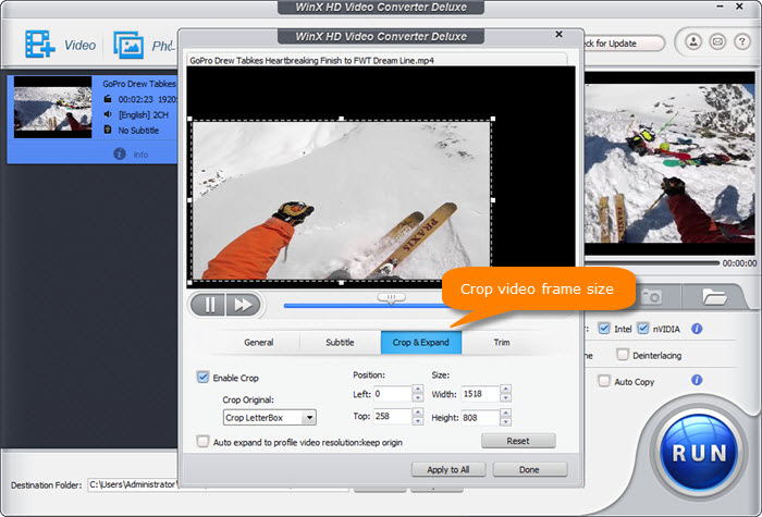 WinX HD Video Converter Deluxe Crop MP4