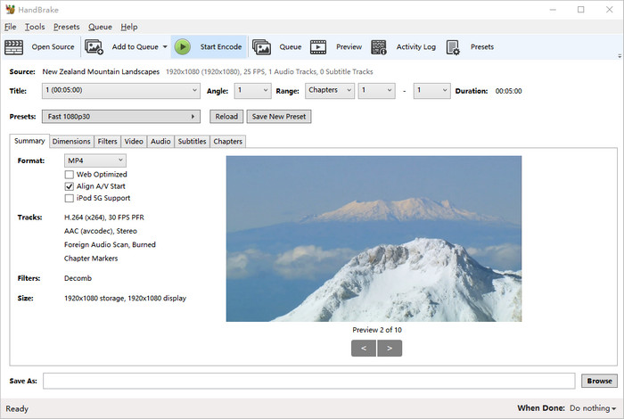 Convert MTS to MP4 using Handbrake