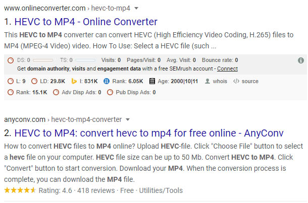 Convertir gratuitement des HEVC en MP4 en ligne