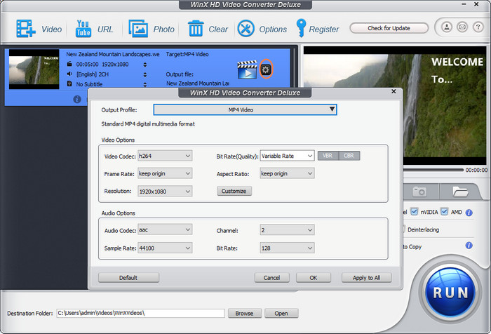 Adjust parameters to meet YouTube recommended upload encoding settings