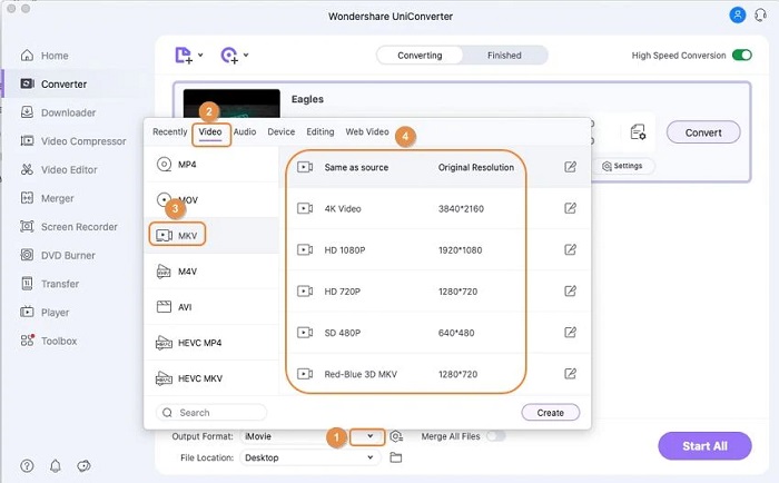 Convert MP4 to MKV Wondershare Uniconverter